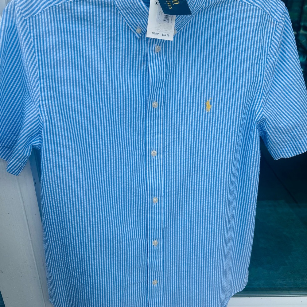 Polo by Ralph Lauren Blue and White Casual Button Down Shirt